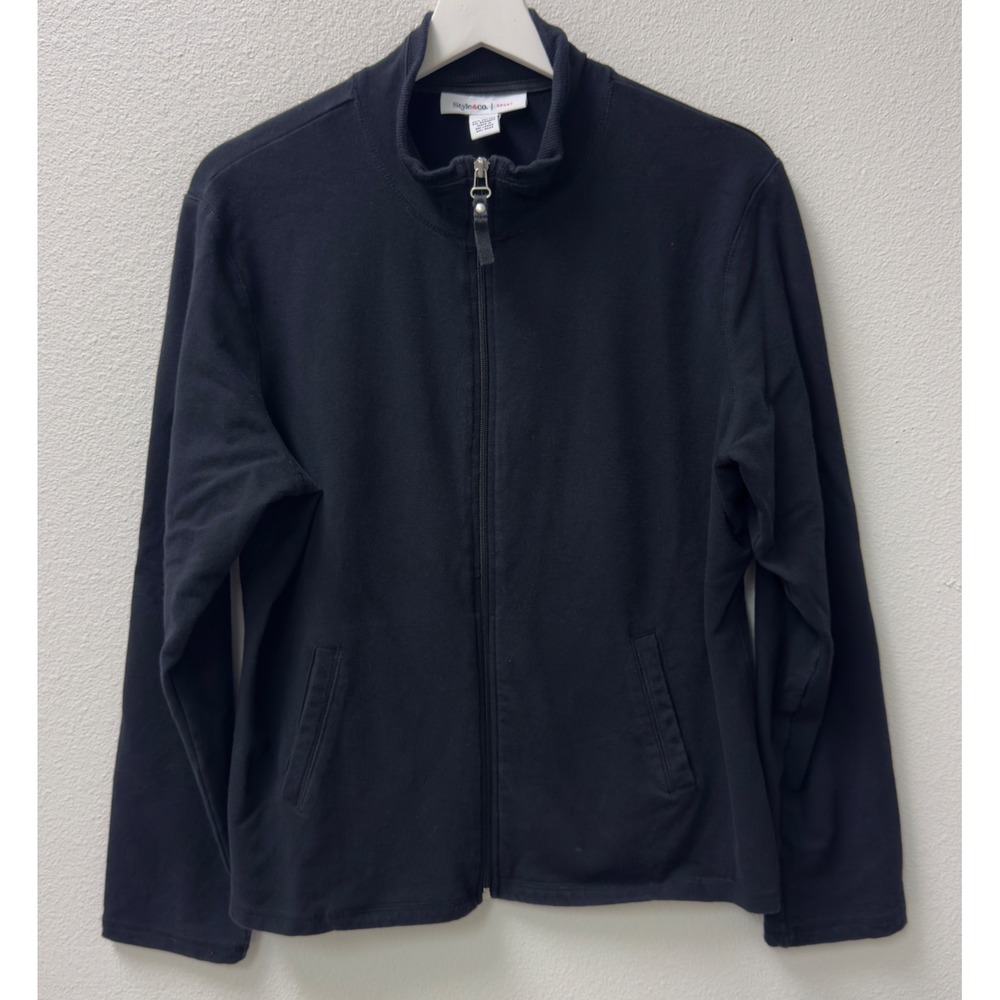 Style & Co Sport Jacket Womens XL Black Full Zip Mock Neck Cotton Blend Casual